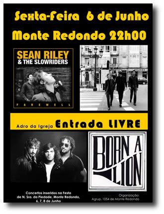 cartaz Sean Riley e Born a Lion no Monte Redondo