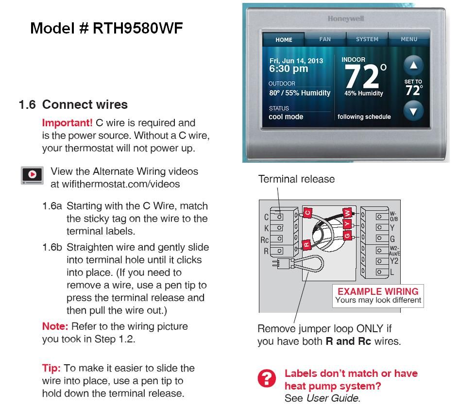 Need help with wiring a Honeywell RTH9580wf Thermostat. - DoItYourself