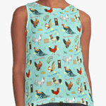 Cute Seamless Roosters Pattern Cartoon Contrast Tank