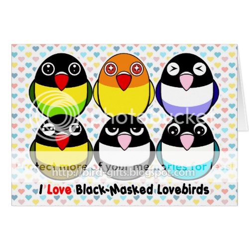 Cute Black-masked lovebirds cartoon greeting card