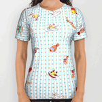 Cute cartoon finches pattern all over print shirt
