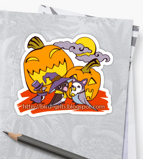 Cute birds halloween party sticker