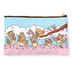 finches birds with pink sakura flowers pouch