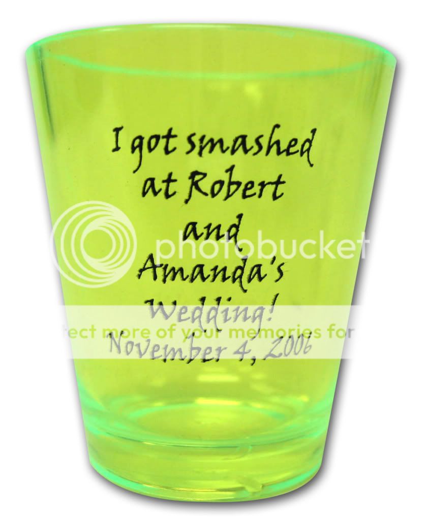 product 2 oz plastic shot glasses with a one color imprint of your 
